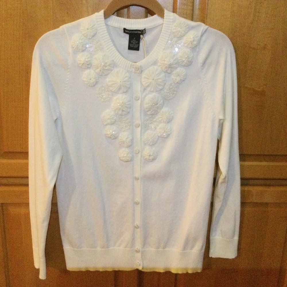 NEW! Sweaterworks Sequins Embellished Ivory Cardigan